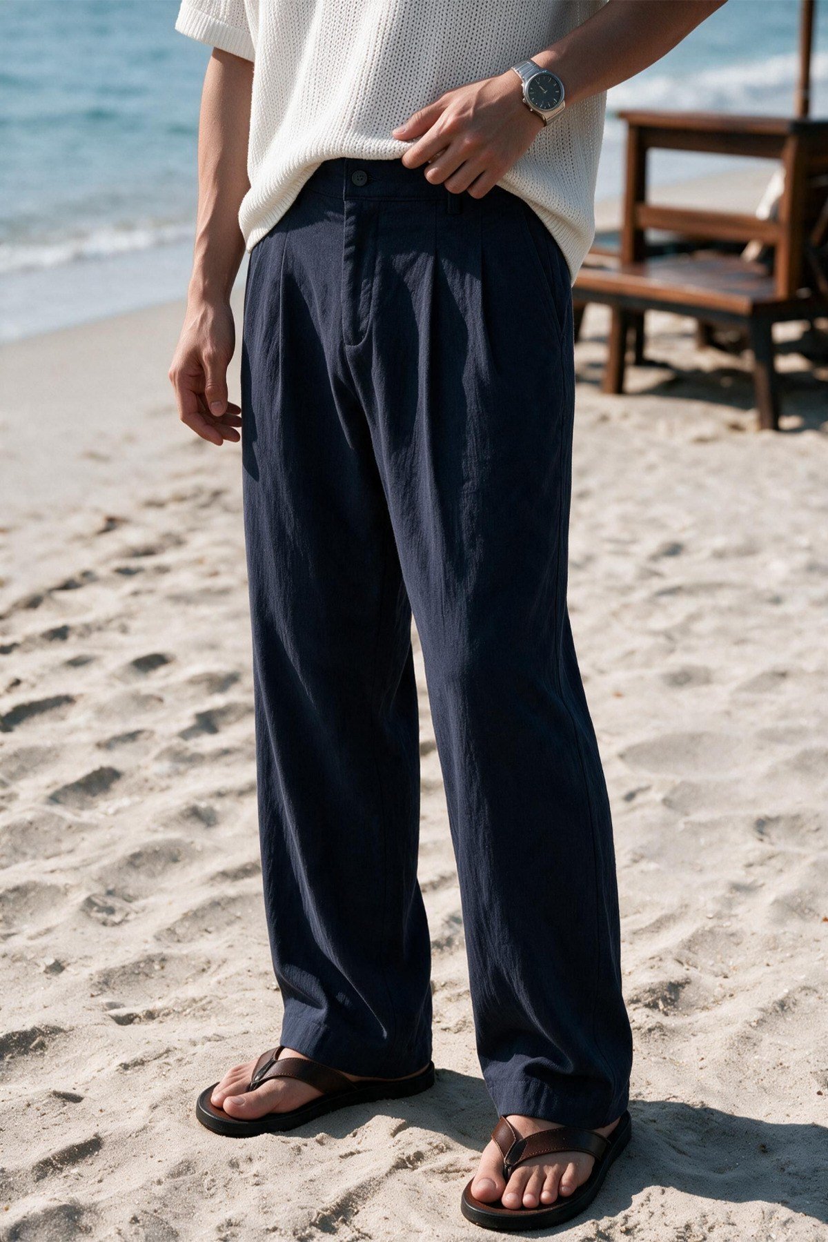 Siena Erkek Premium Çift Pile Detaylı Keten Baggy Pantolon