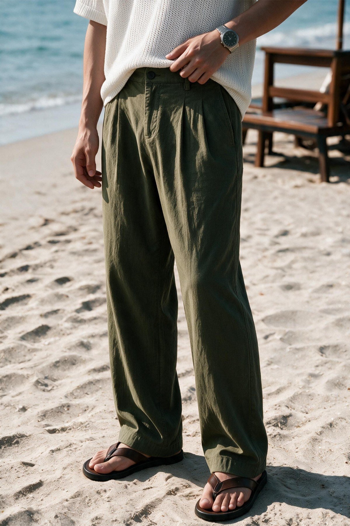 Siena Erkek Premium Çift Pile Detaylı Keten Baggy Pantolon
