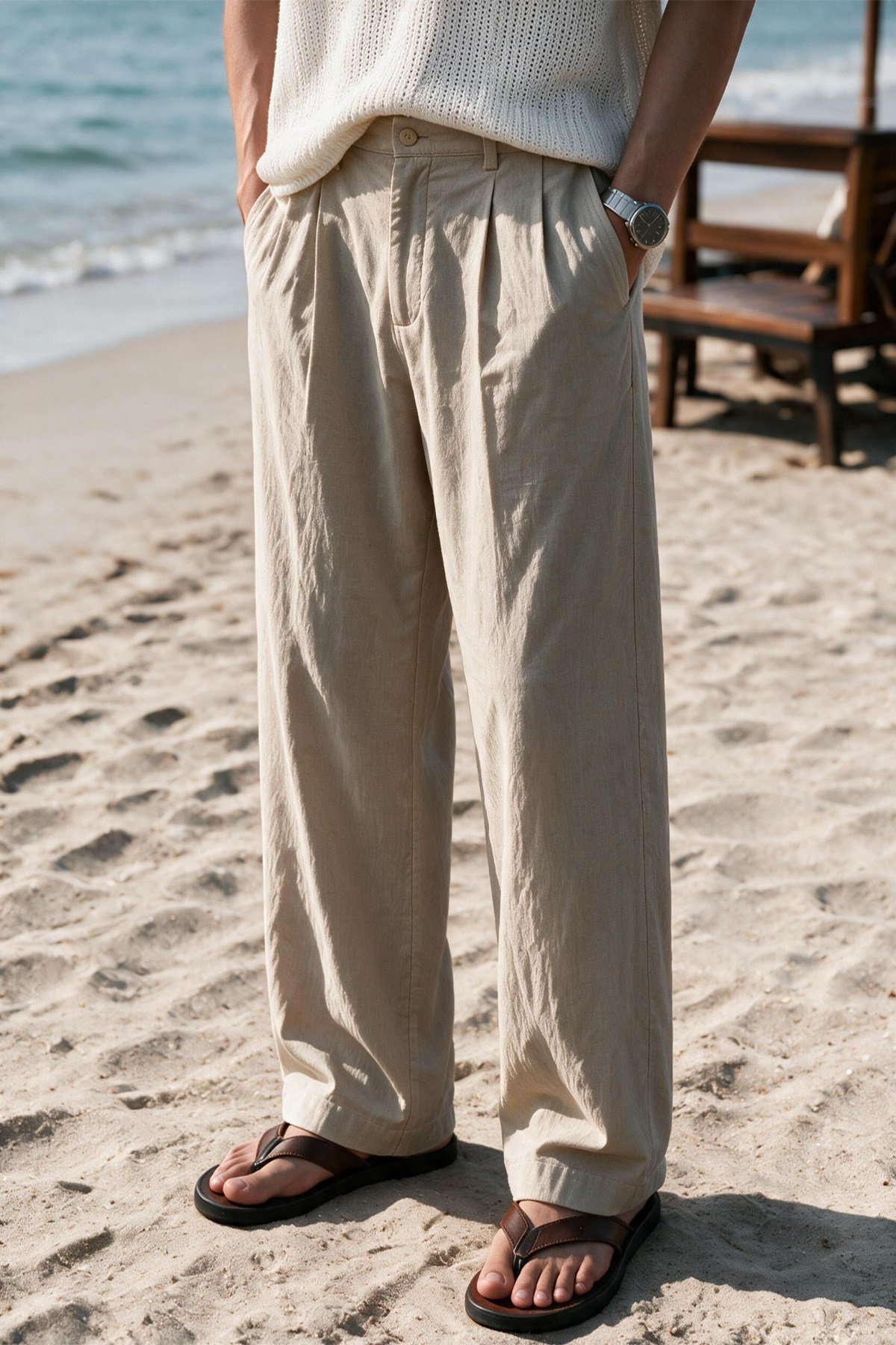 Siena Erkek Premium Çift Pile Detaylı Keten Baggy Pantolon