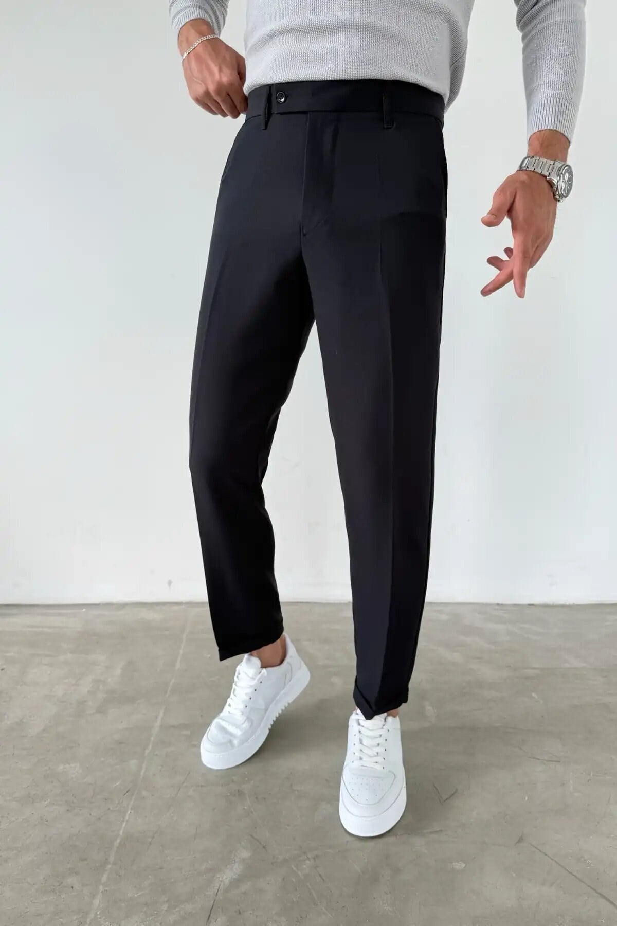 Siyah Kısa Dilli Double Paça İtalyan Kesim Gabardin Kumaş Pantolon
