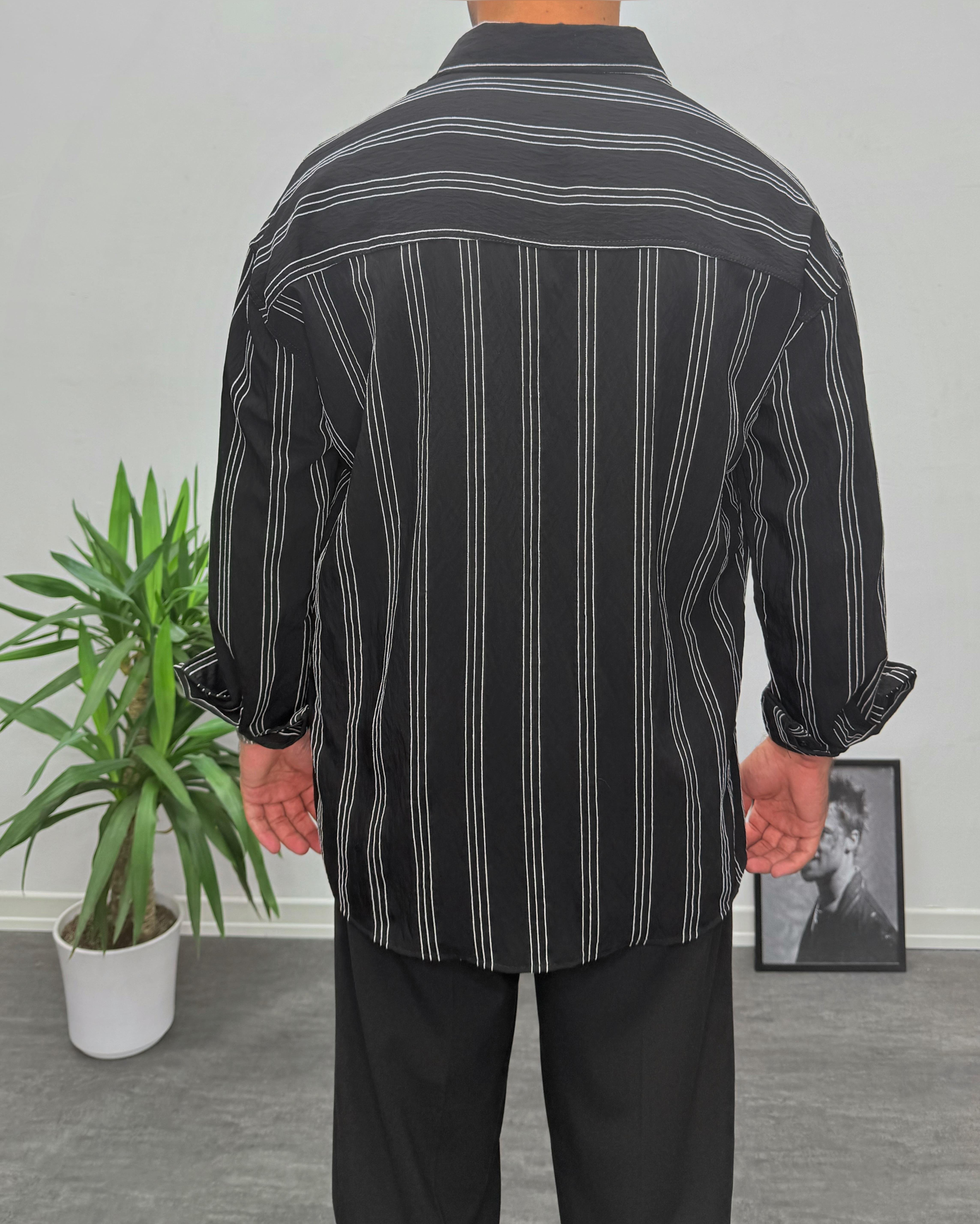 siyah Modal Kumaş Oversize Gömlek