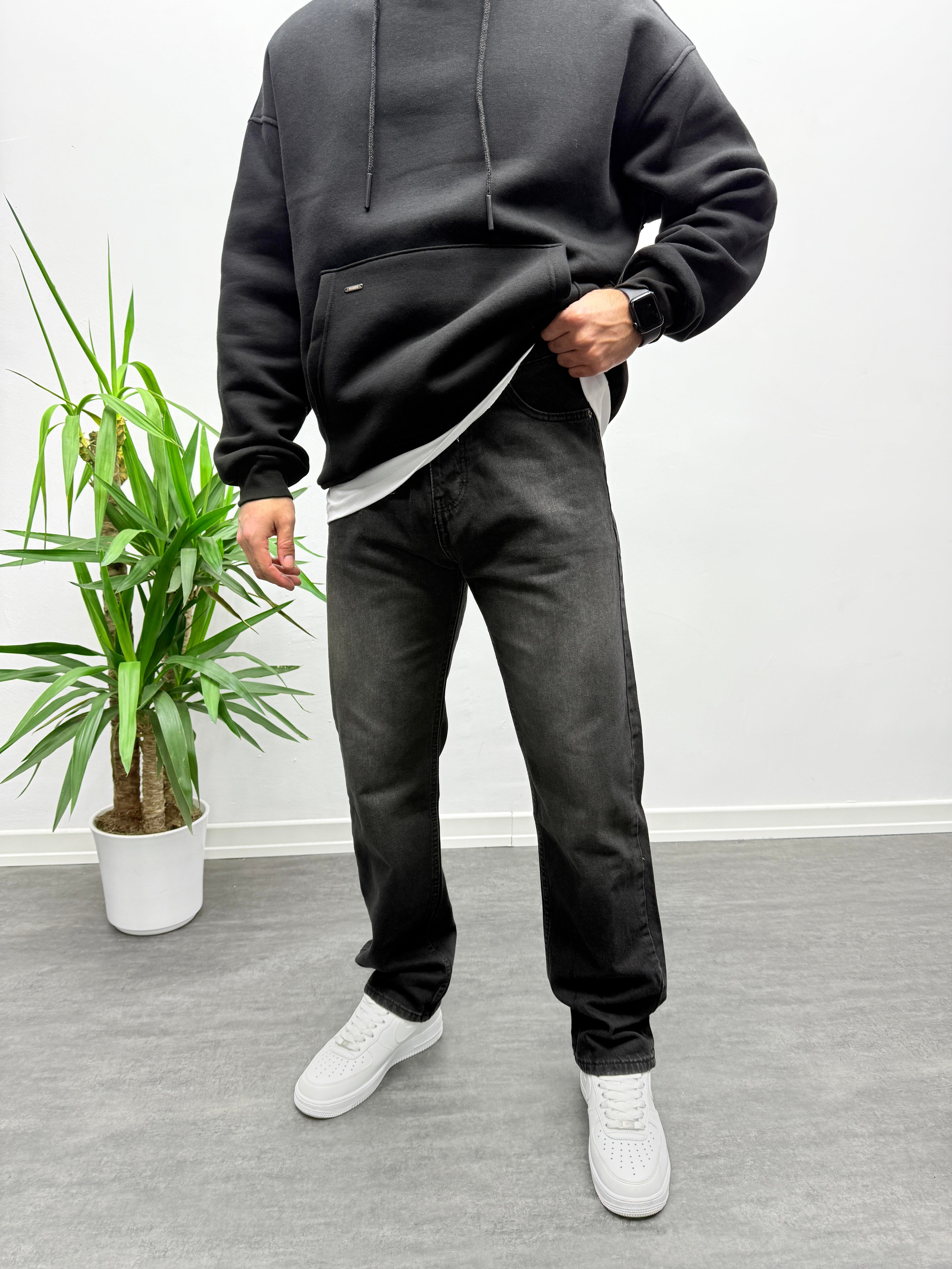 Siyah Yıkamalı Baggy Jean Pantolon