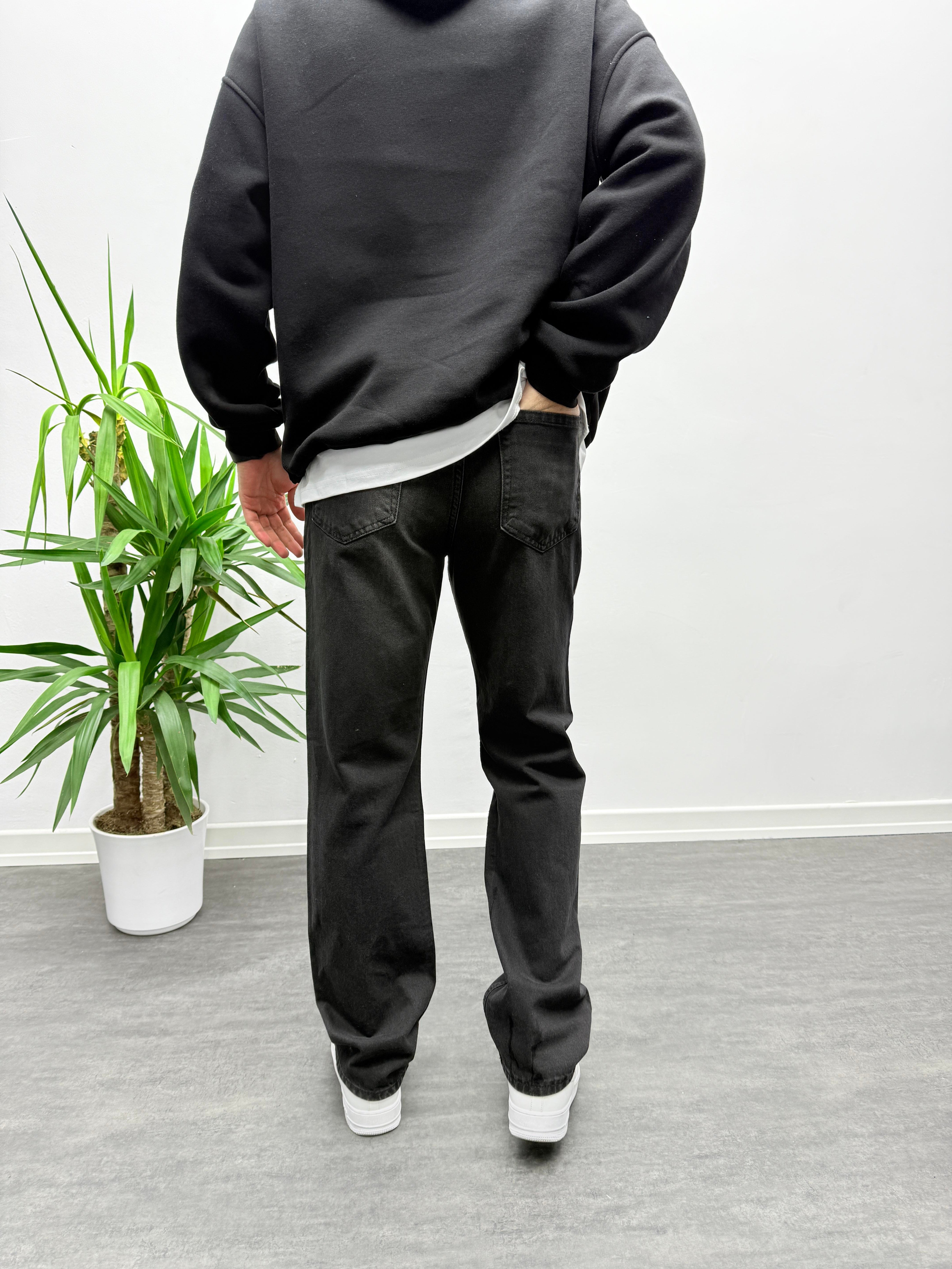 Siyah Yıkamalı Baggy Jean Pantolon