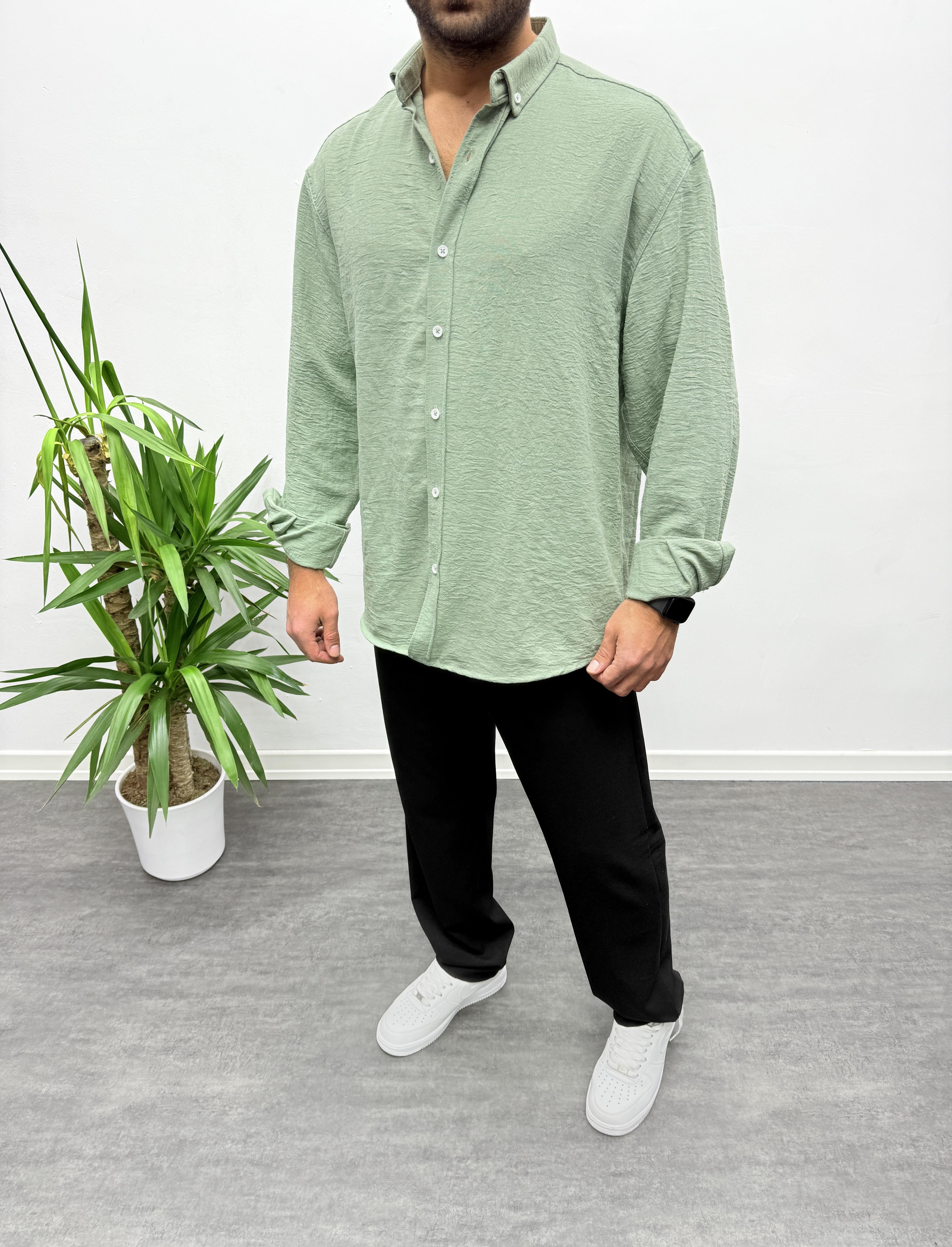 Su Yeşili Oversize Dokulu Gömlek