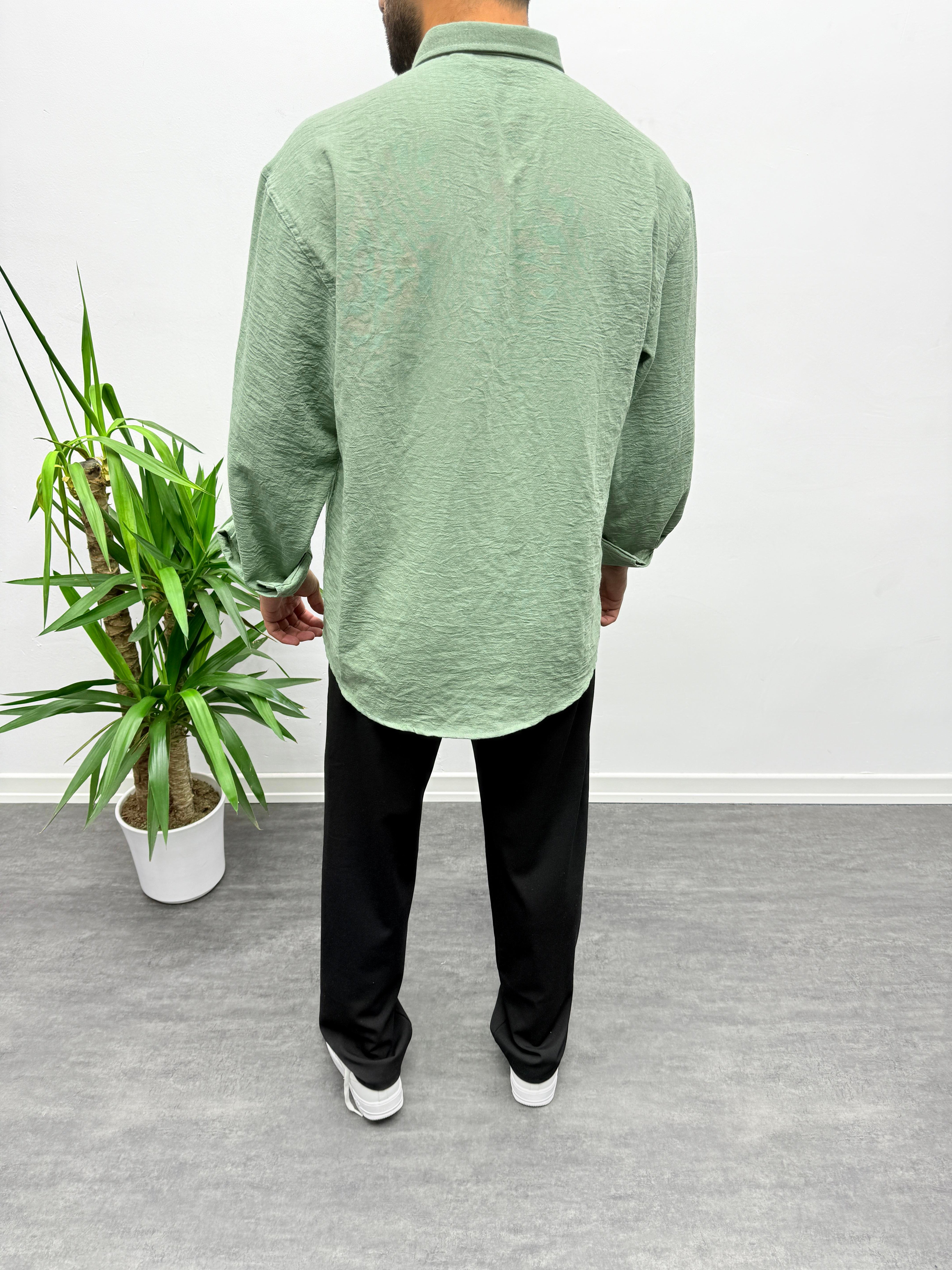 Su Yeşili Oversize Dokulu Gömlek