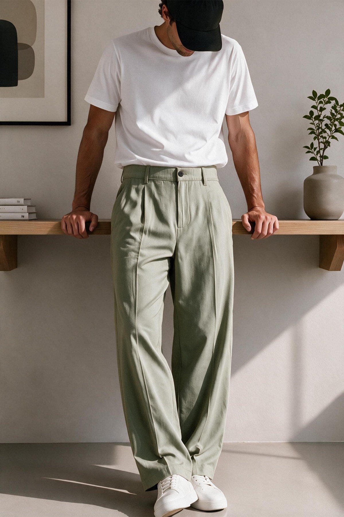 Vento Erkek Premium Tek Pile Detaylı Keten Baggy Pantolon