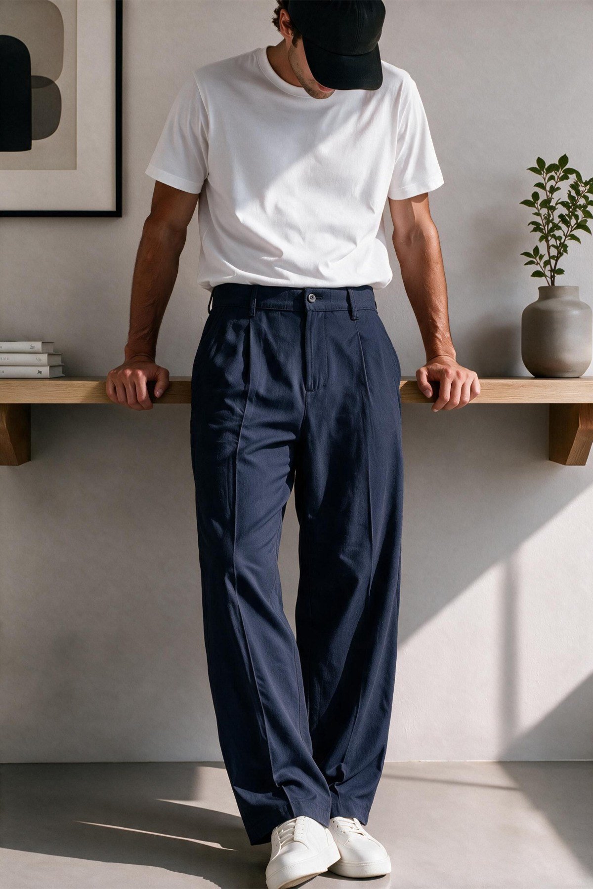 Vento Erkek Premium Tek Pile Detaylı Keten Baggy Pantolon