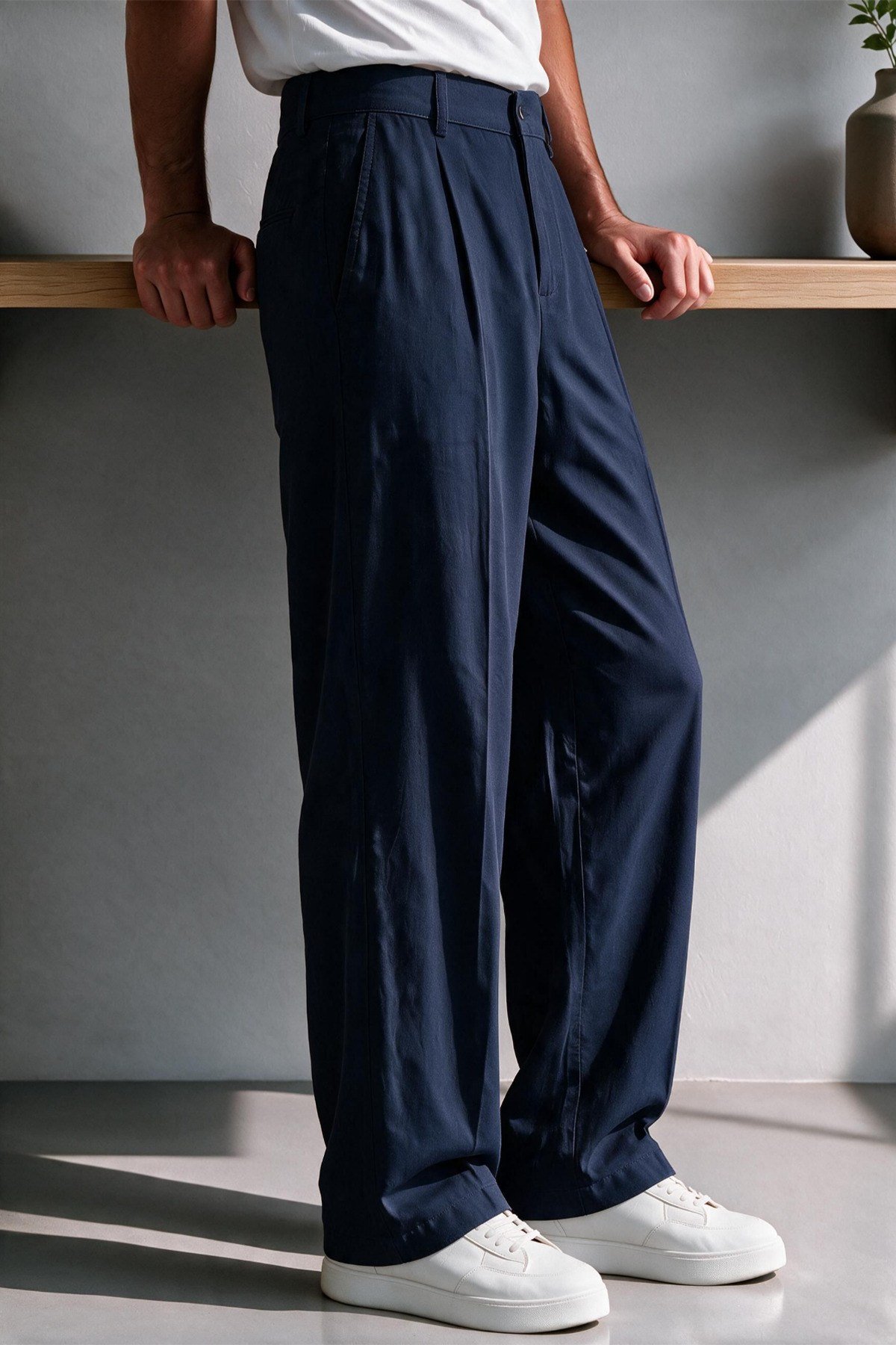 Vento Erkek Premium Tek Pile Detaylı Keten Baggy Pantolon