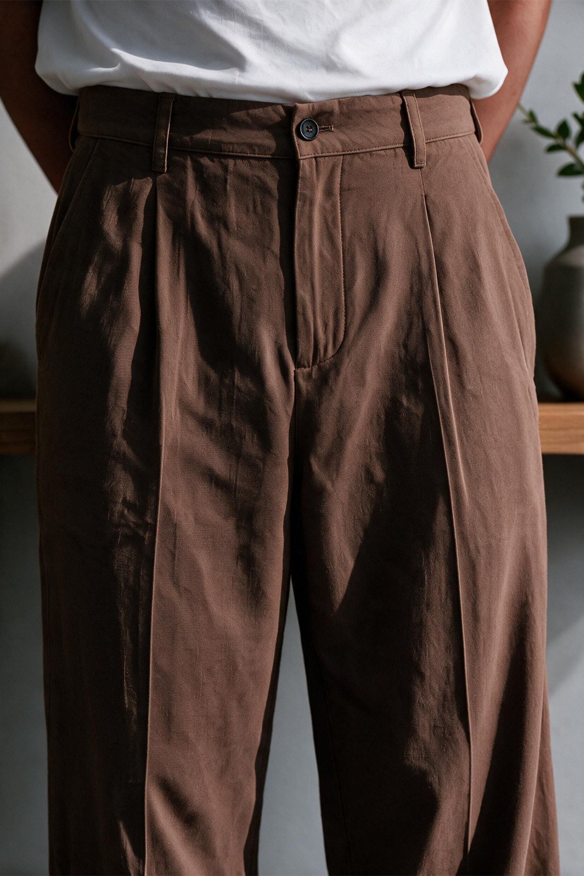 Vento Erkek Premium Tek Pile Detaylı Keten Baggy Pantolon