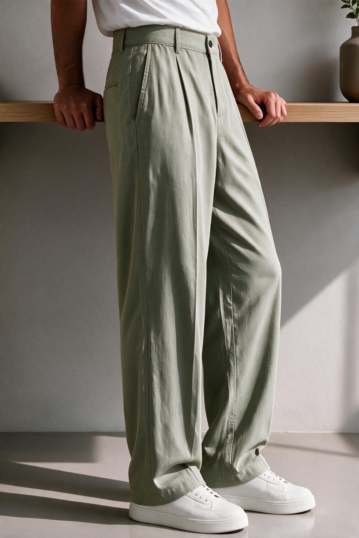 Vento Erkek Premium Tek Pile Detaylı Keten Baggy Pantolon