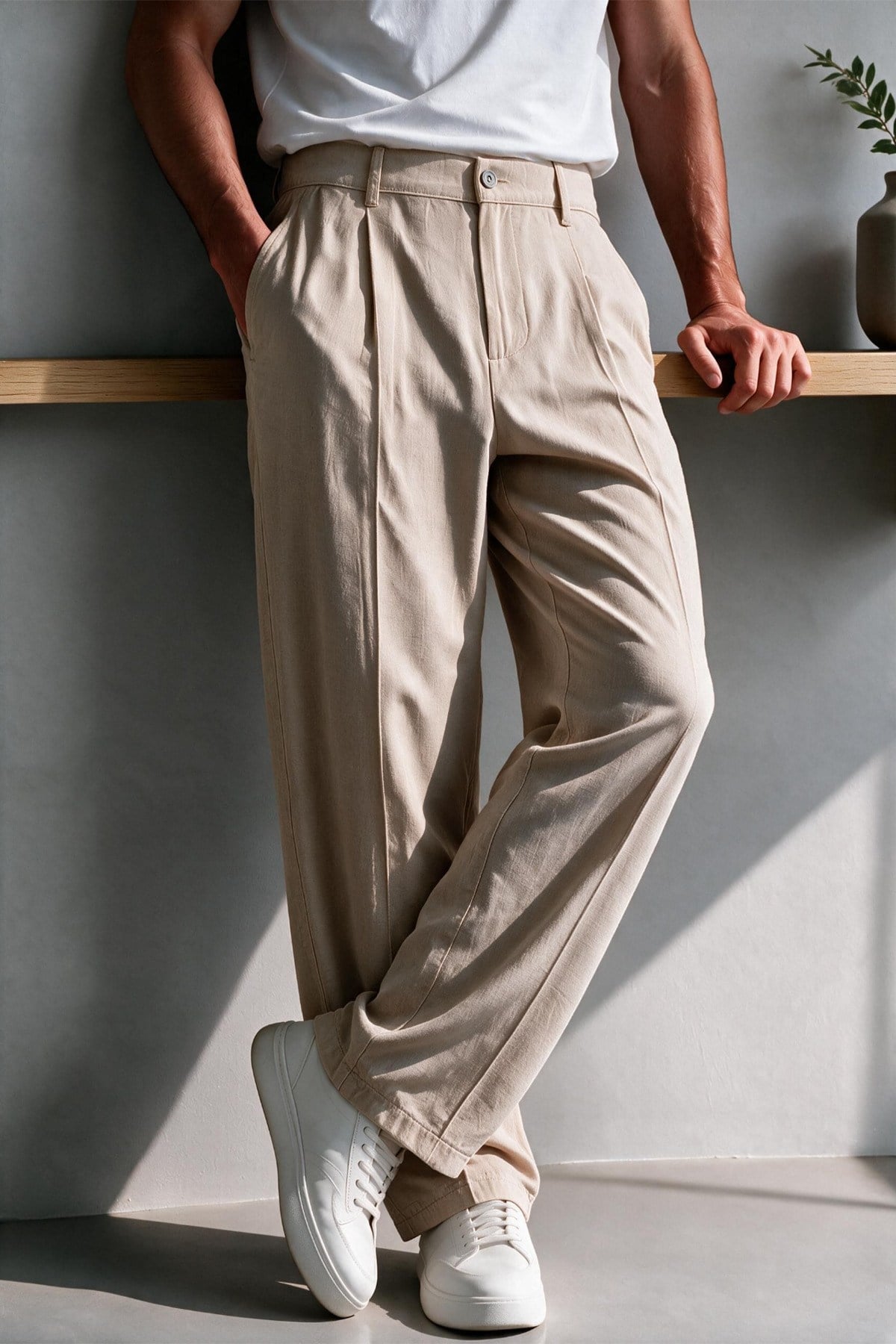 Vento Erkek Premium Tek Pile Detaylı Keten Baggy Pantolon