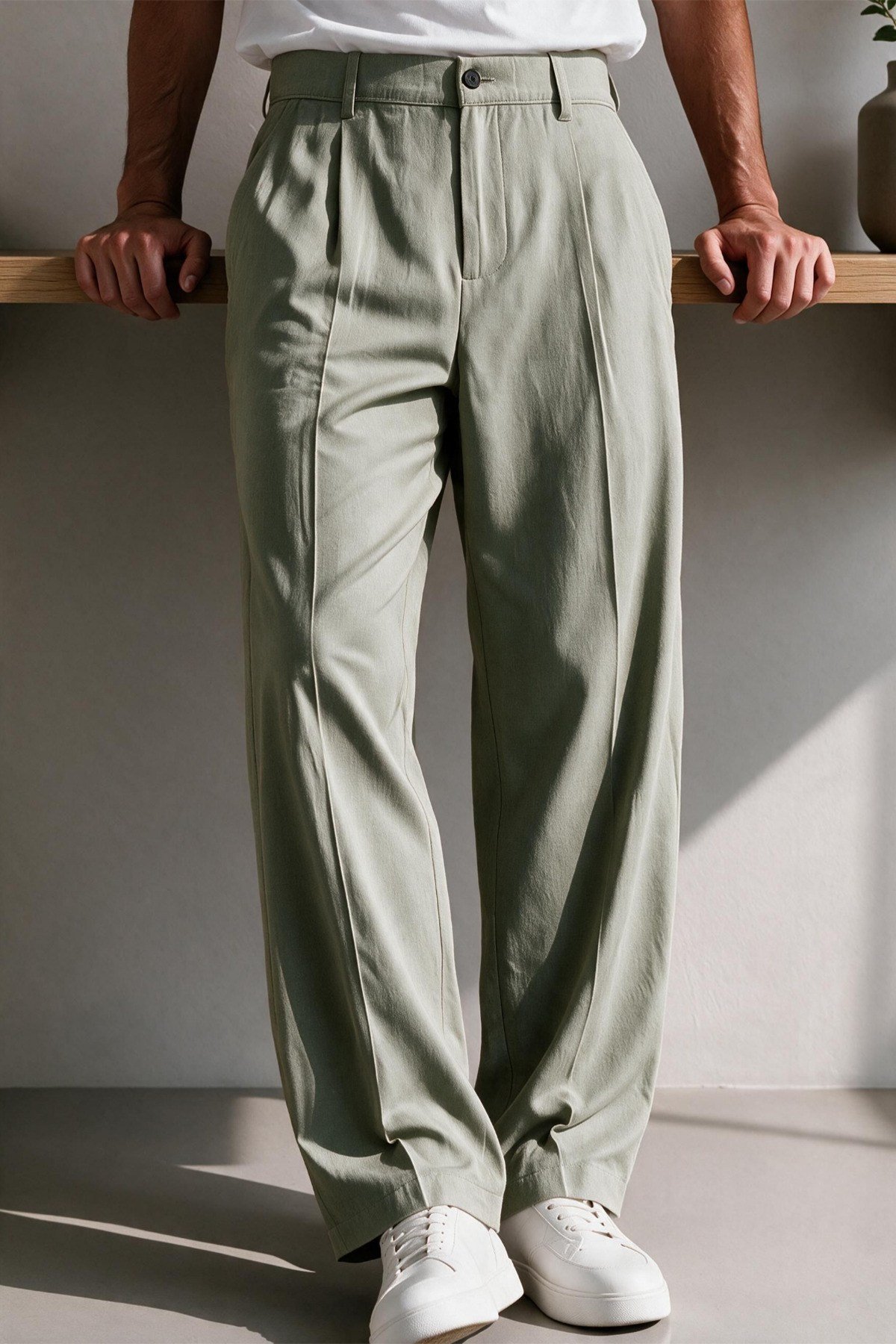 Vento Erkek Premium Tek Pile Detaylı Keten Baggy Pantolon
