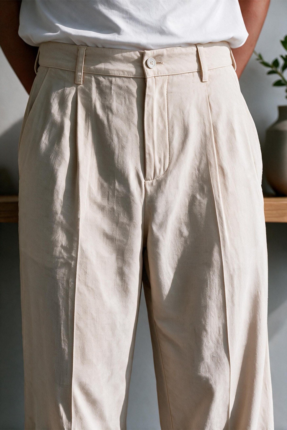 Vento Erkek Premium Tek Pile Detaylı Keten Baggy Pantolon