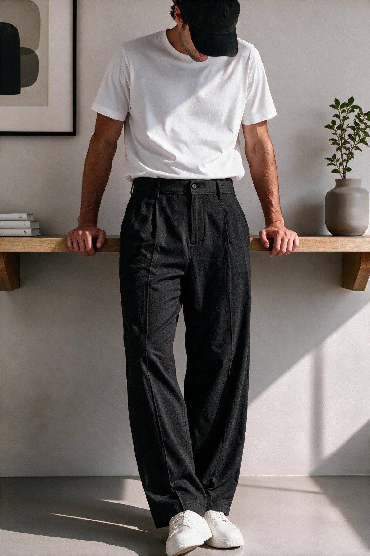 Vento Erkek Premium Tek Pile Detaylı Keten Baggy Pantolon