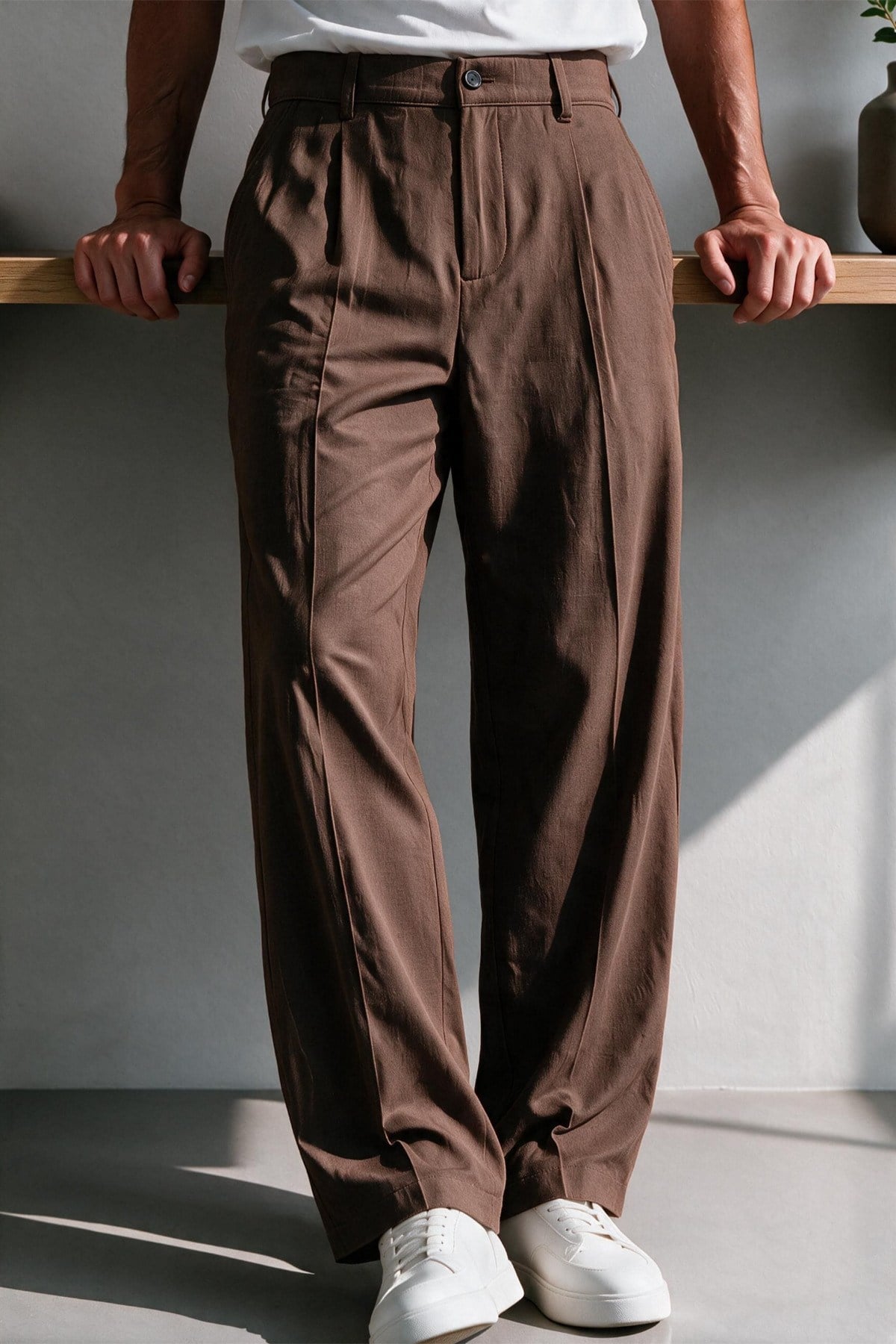 Vento Erkek Premium Tek Pile Detaylı Keten Baggy Pantolon
