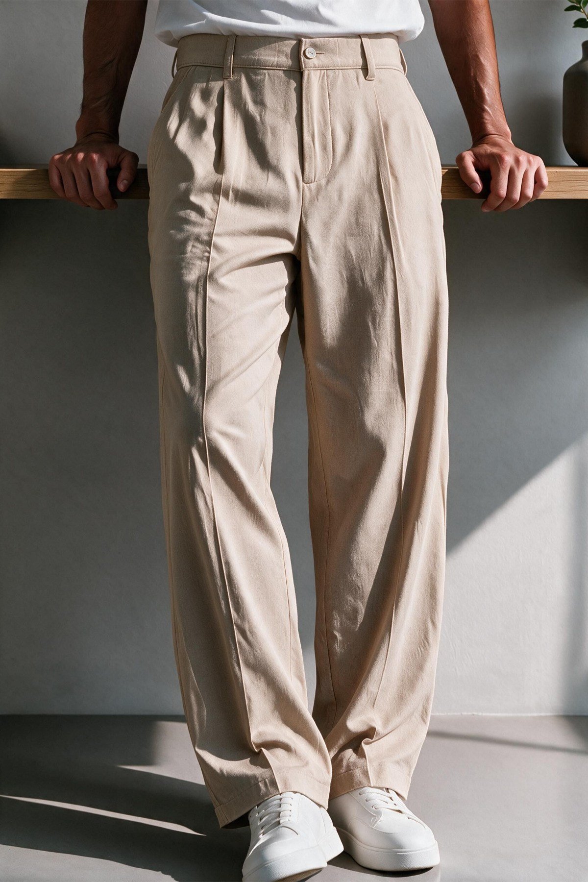 Vento Erkek Premium Tek Pile Detaylı Keten Baggy Pantolon