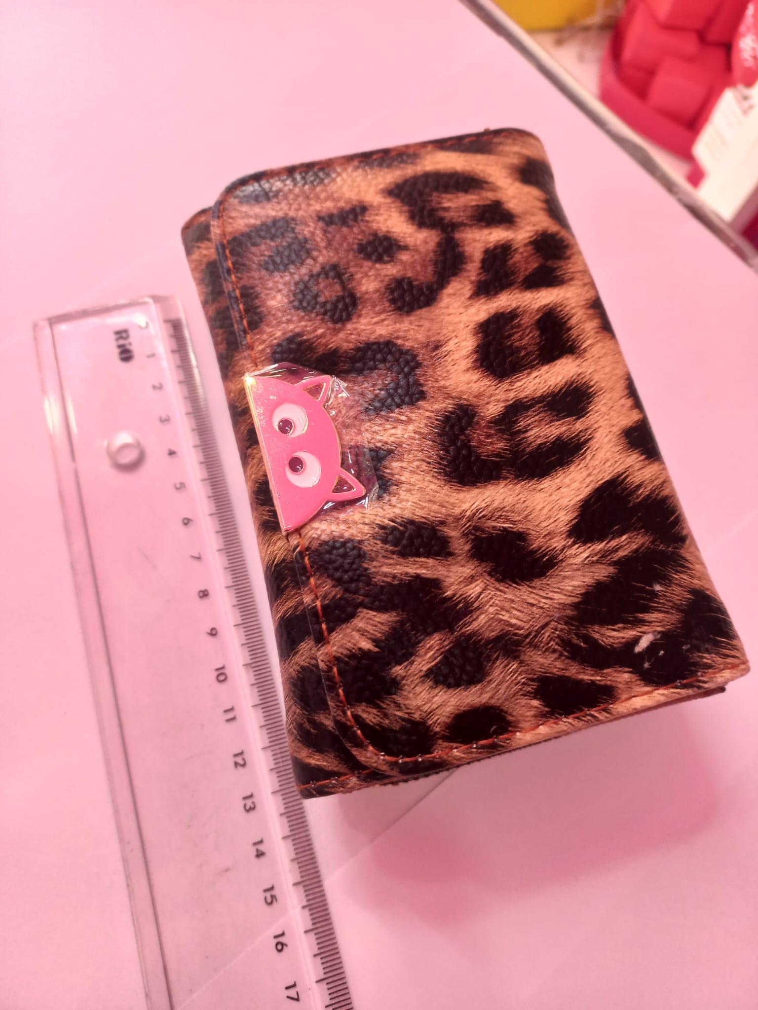 Leopar Kadın Cüzdan Kedi Figürlü Kağıt Ve Bozuk Para Bölmeli Cüzdan