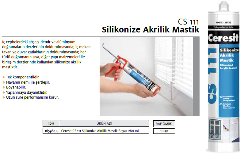 Ceresit Cs 111 Silikonize Akrilik Mastik Beyaz 240Ml