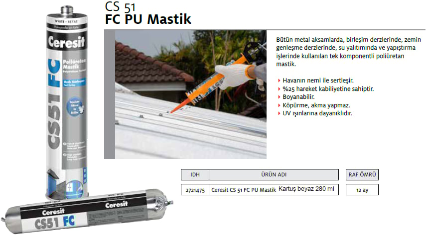 Ceresit Cs51 Fc Pu Mastik Kartuş Beyaz 280 Ml