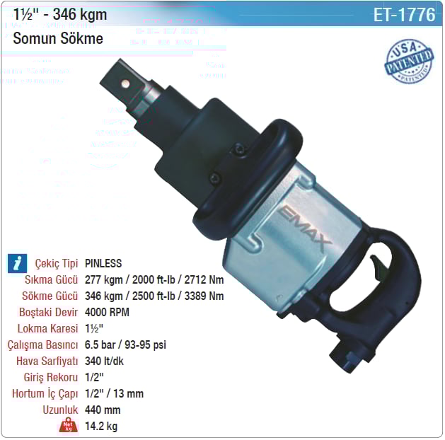 Emax 1½'' 346Kgm Somun Sökme