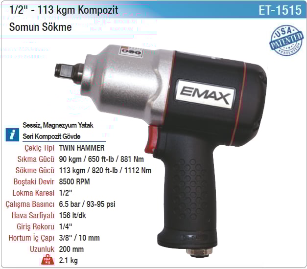 Emax 1/2 113Kgm Kompozit Somun Sökme