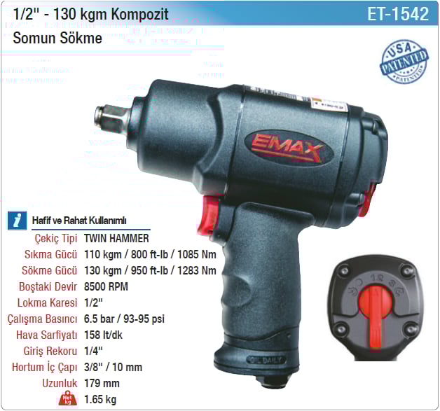 Emax 1/2 130Kgm Kompozit Somun Sökme