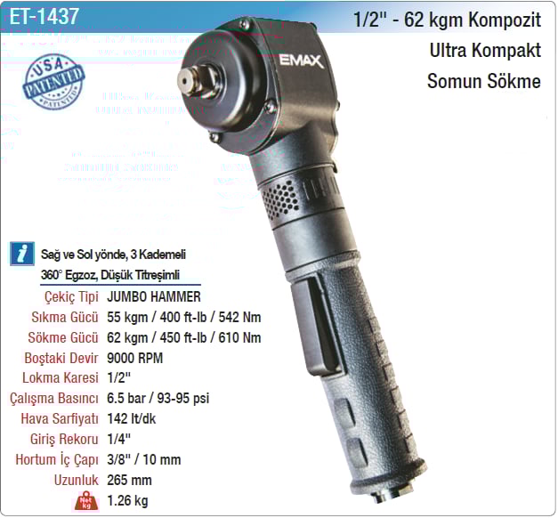 Emax 1/2 62Kgm Kompozit Ultra Kompakt Somun Sökme
