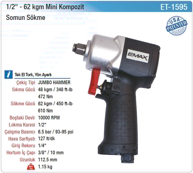 Emax 1/2 62Kgm Mini Kompozit Somun Sökme