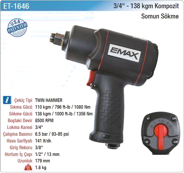 Emax 3/4 138Kgm Kompozit Somun Sökme