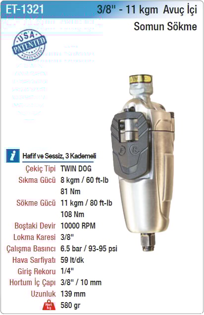 Emax 3/8 11Kgm Avuç İçi Somun Sökme
