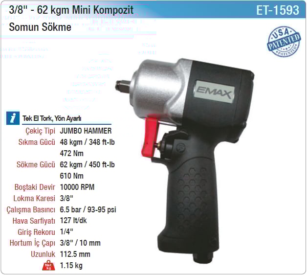 Emax 3/8 62Kgm Mini Kompozit Somun Sökme