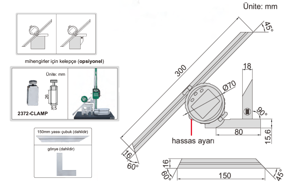 İnsize Dijital Açı Ölçer 0-360°