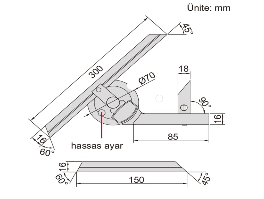 İnsize Universal Açı Ölçer 0-360°