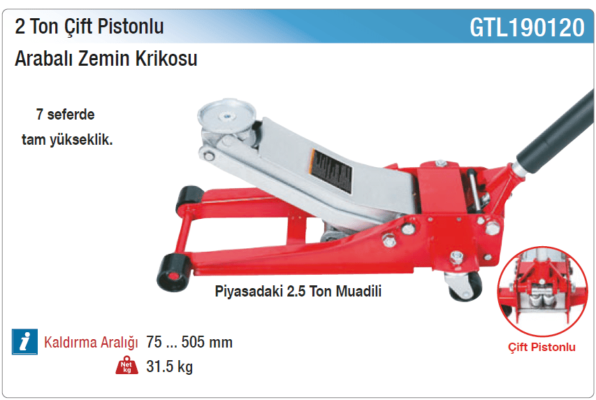 Nt Tools 2 Ton Çift Pistonlu Arabalı Zemin Kriko