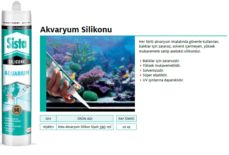 Sista Akvaryum Silikon Siyah 280Ml