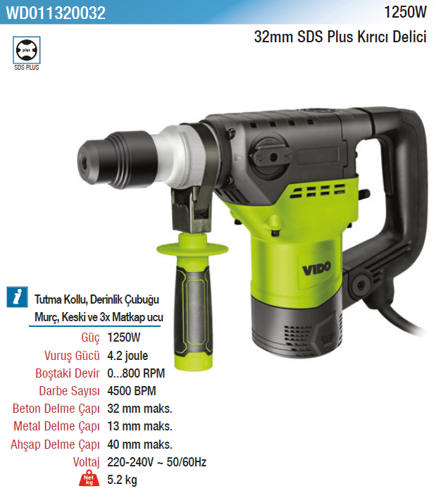 Vıdo 1250W 32Mm Sds Plus Kırıcı Delici