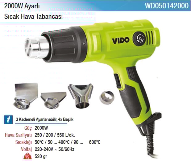 Vıdo 2000W Ayarlı Sıcak Hava Tabancası