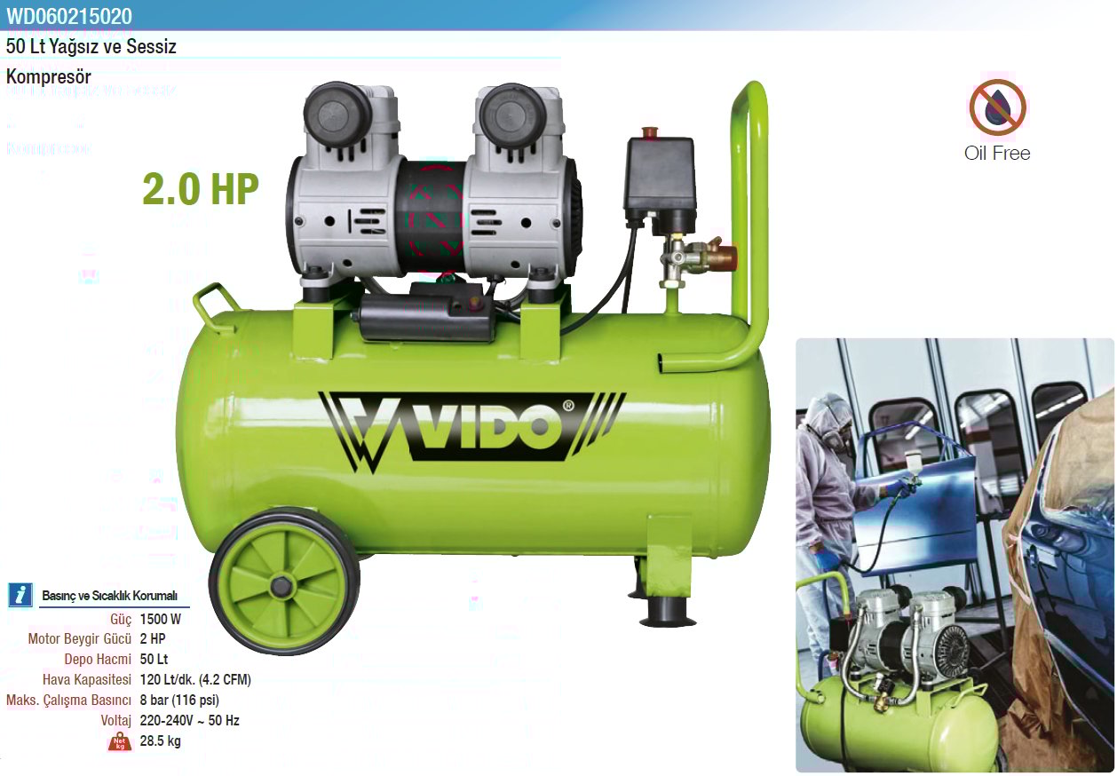 Vıdo 50Lt Yağsız Ve Sessiz Kompresör
