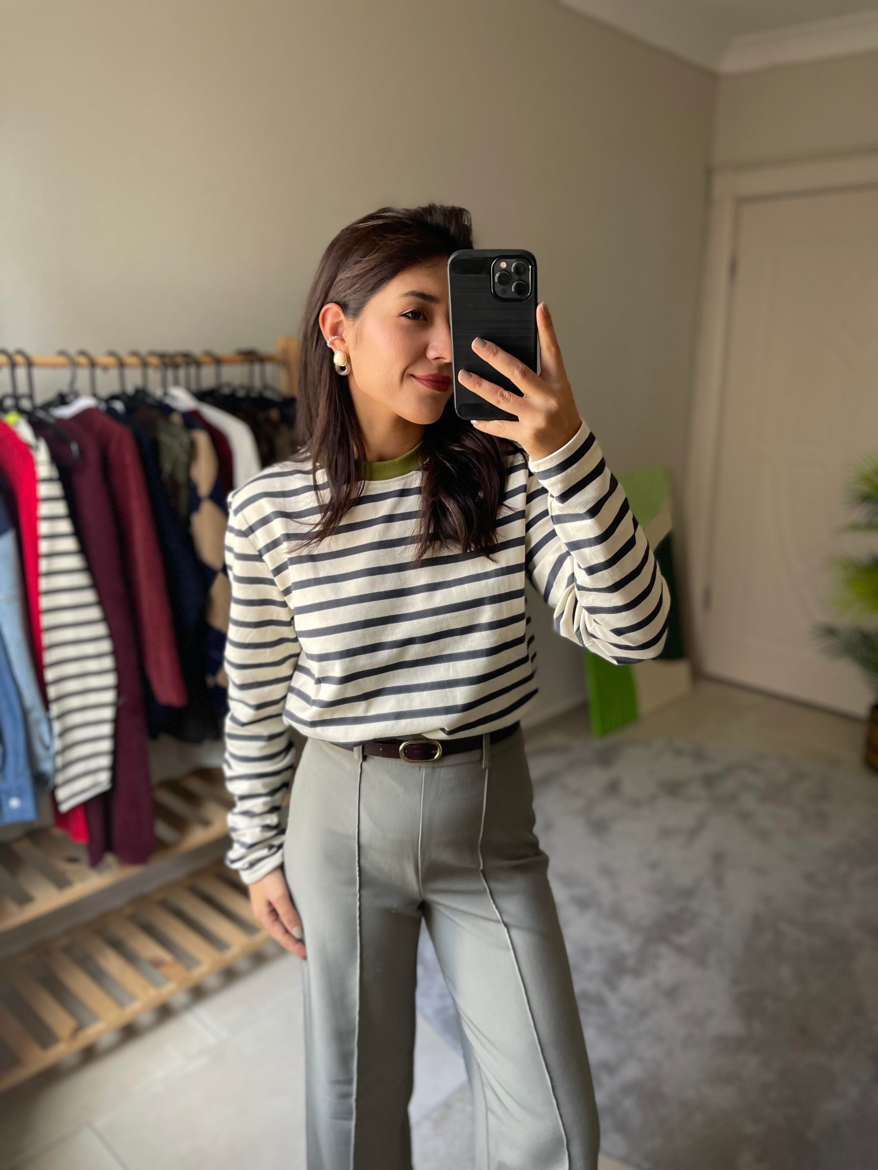 Çizgili Uzun Kollu Basic Tshirt