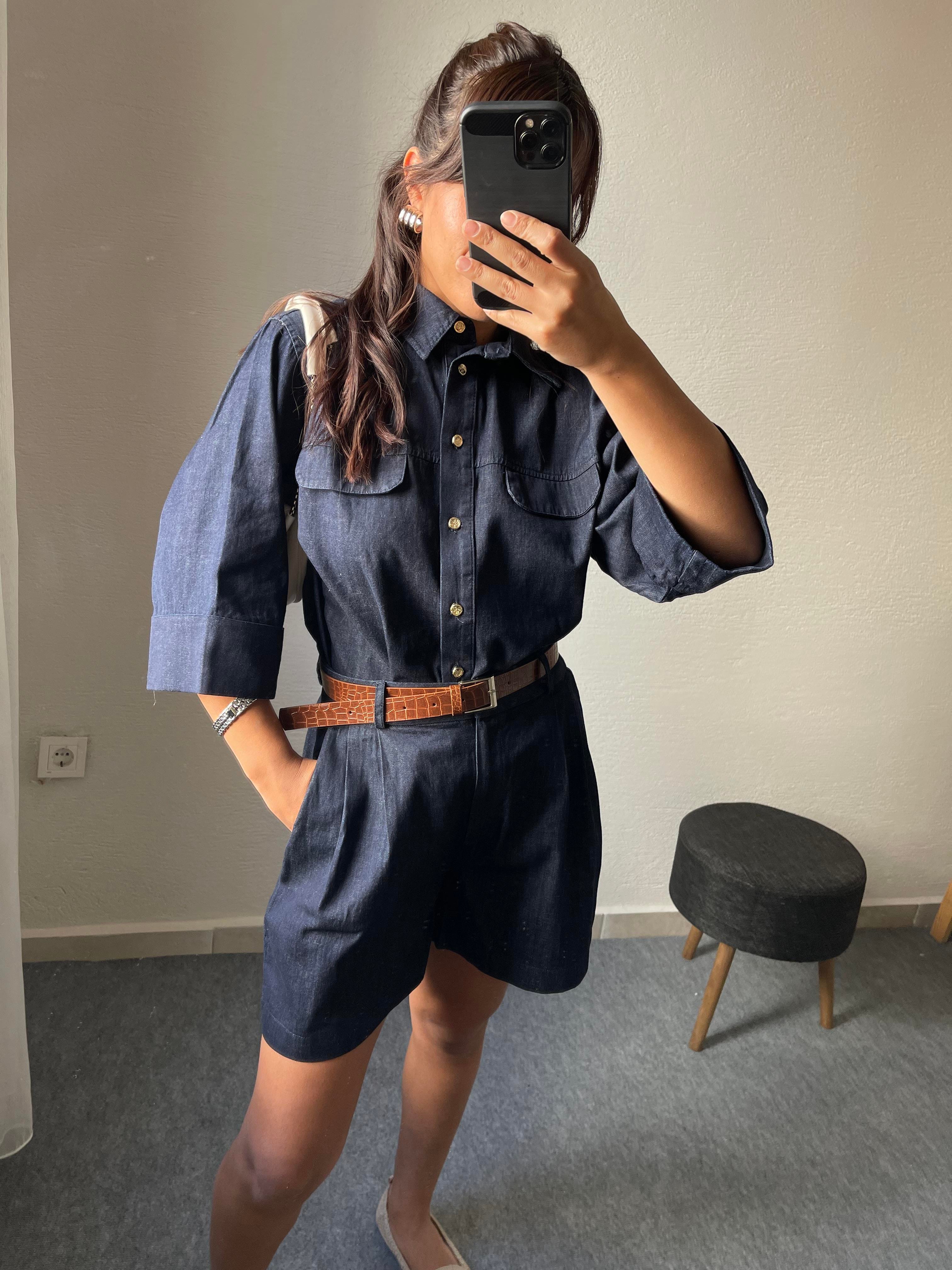 Denim Kemerli Şortlu Takım