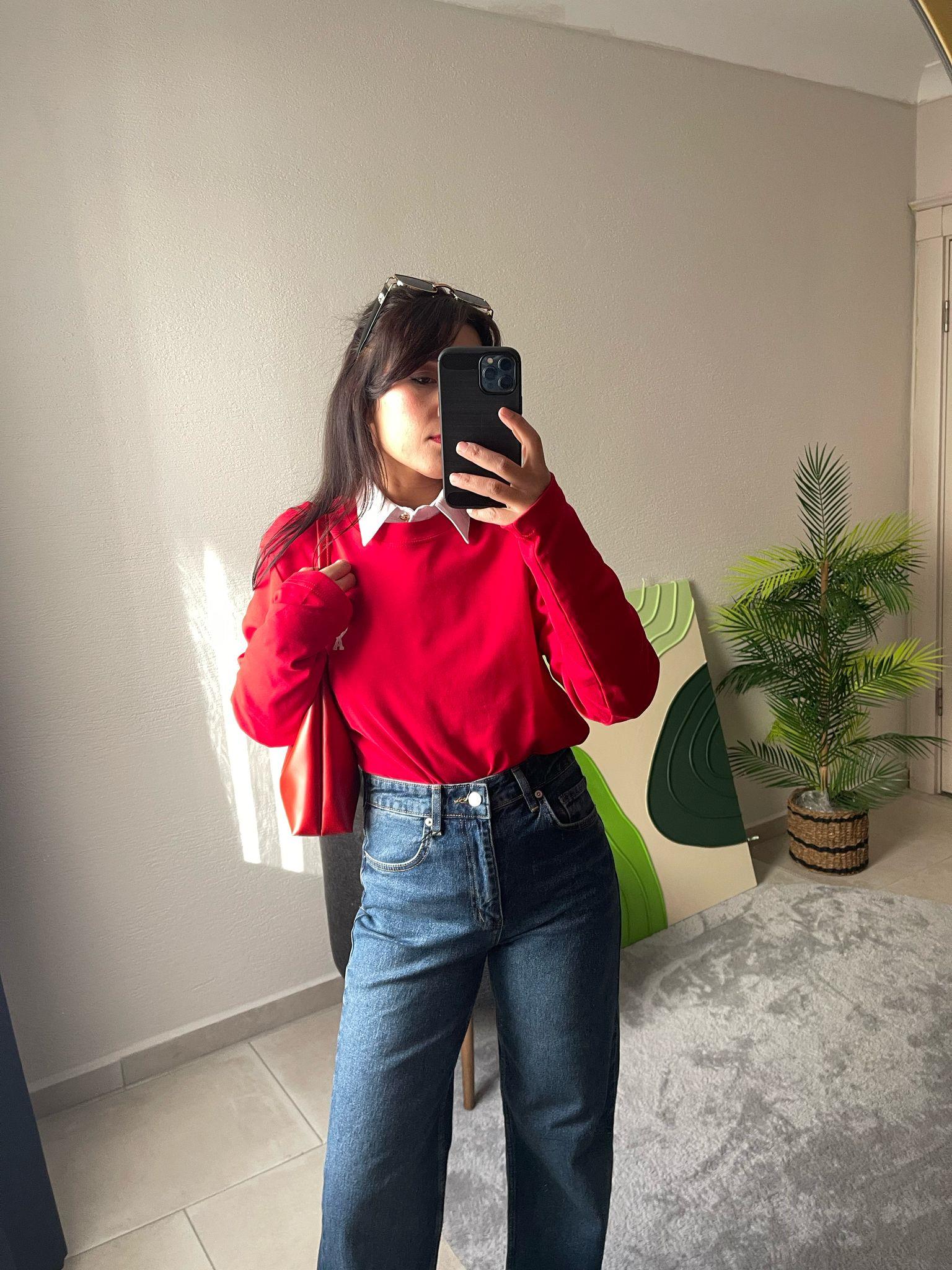 Kırmızı Basic Baskılı Bluz