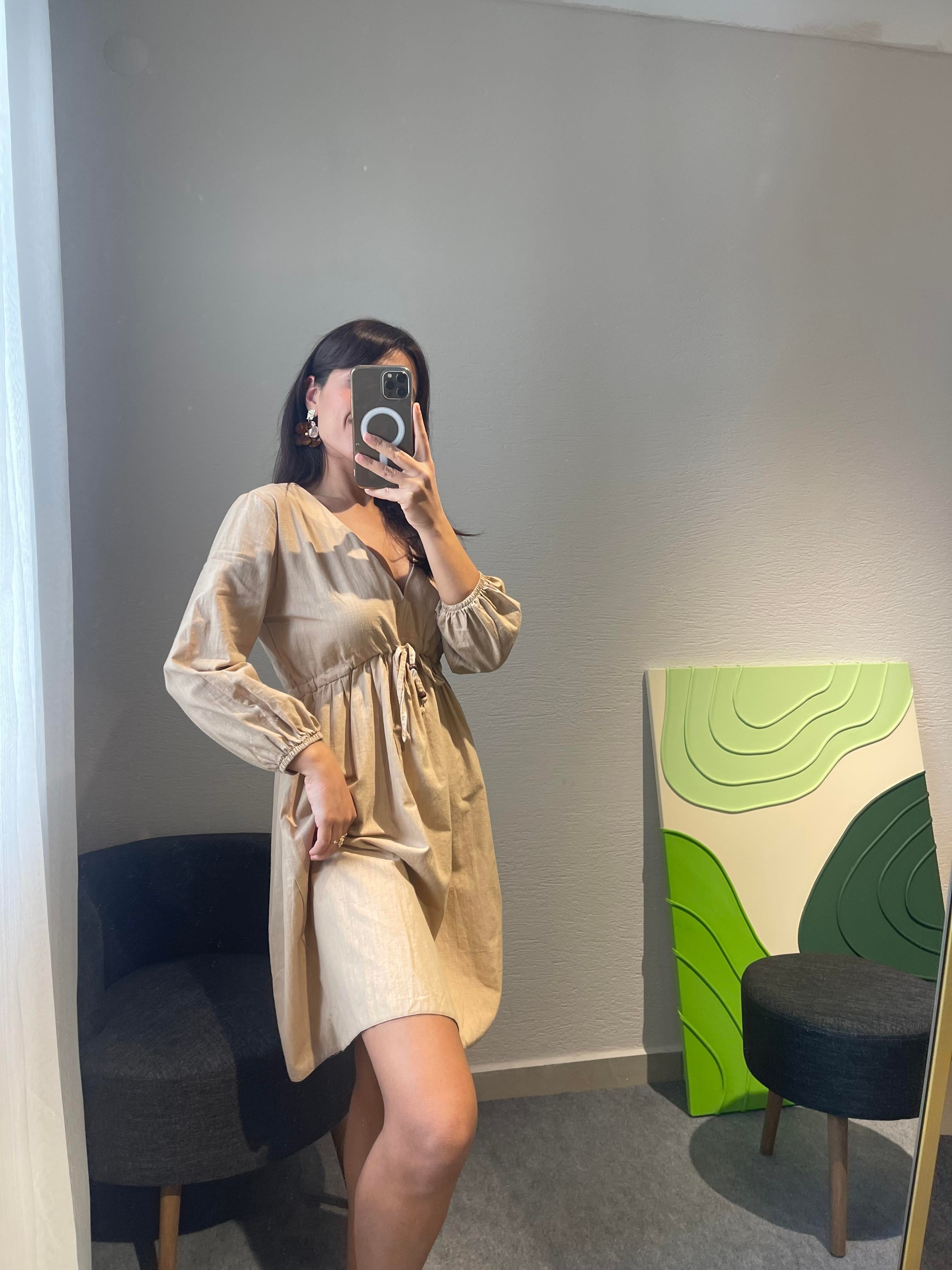 Midi Boy Keten Elbise