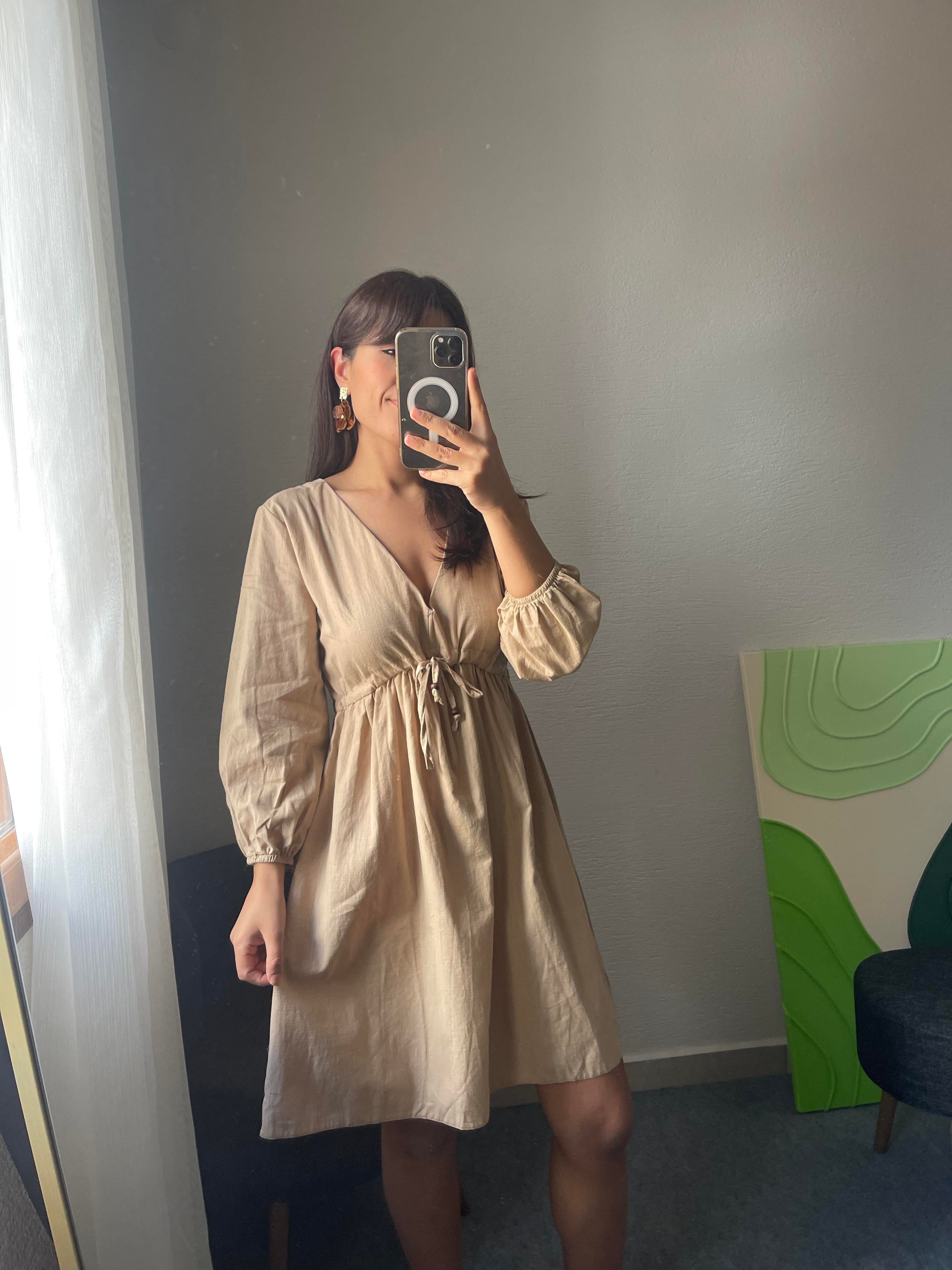 Midi Boy Keten Elbise