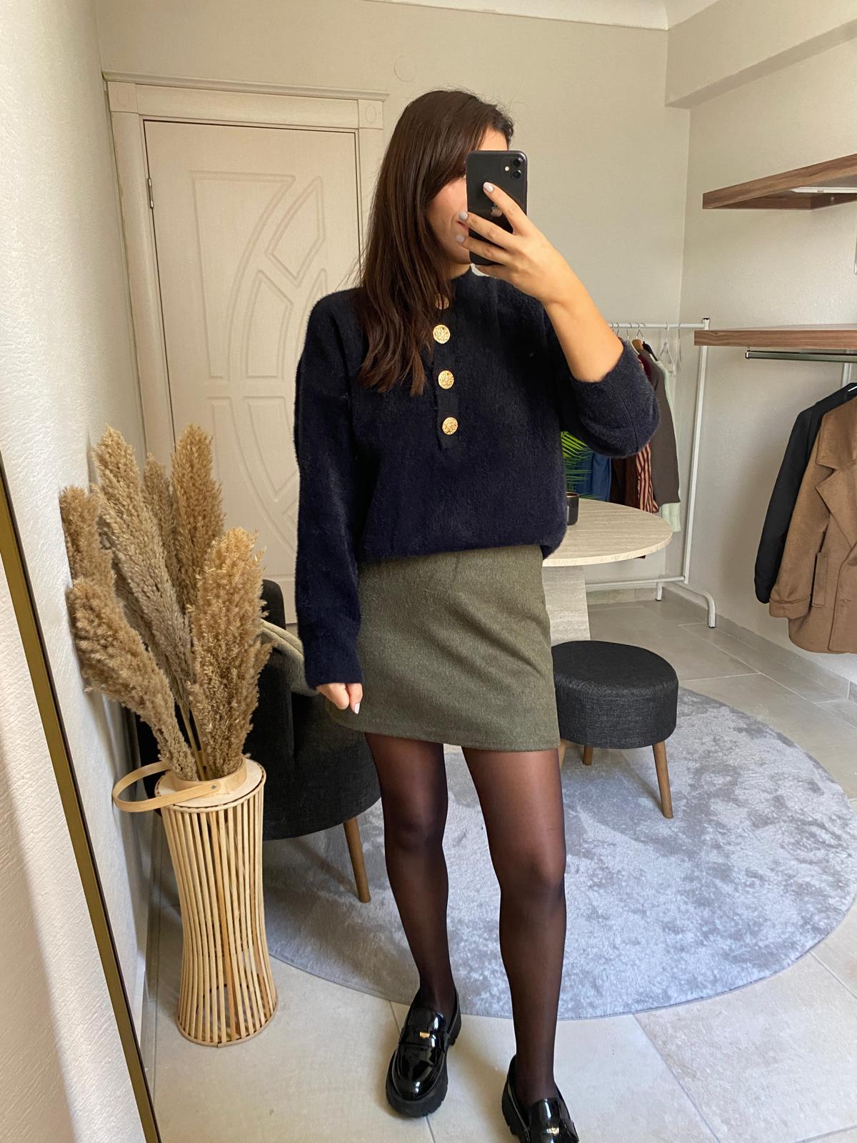 Yeşil Mini Süet Etek