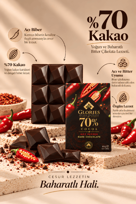 Acı Biberli %70 Bitter Çikolata 60 g