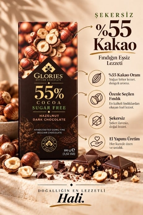 Fındıklı Şekersiz Bitter Çikolata 100 g