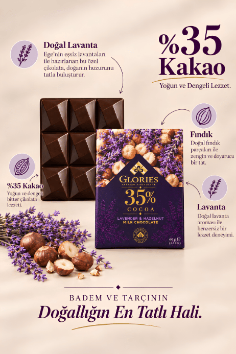 Lavantalı Aromalı ve Fındıklı Sütlü Çikolata 60 g