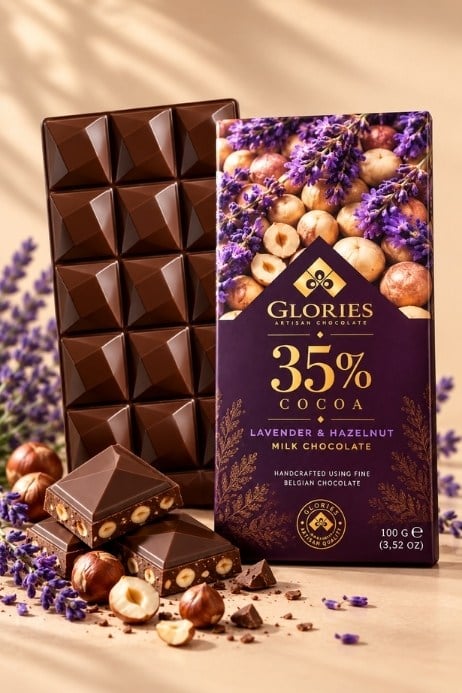 Lavantalı Aromalı ve Fındıklı Sütlü Çikolata 100 g