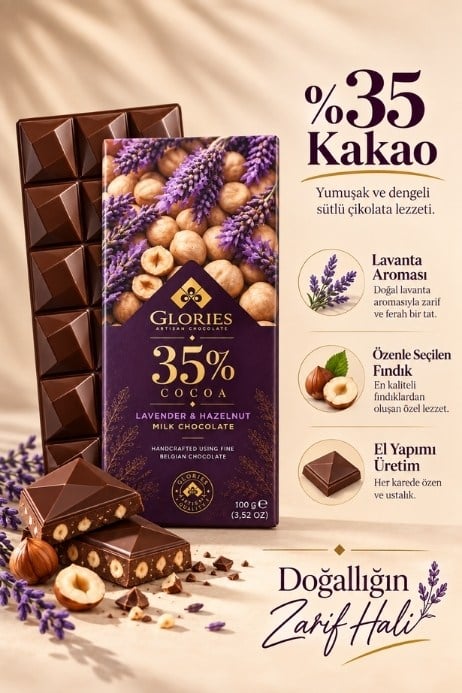 Lavantalı Aromalı ve Fındıklı Sütlü Çikolata 100 g