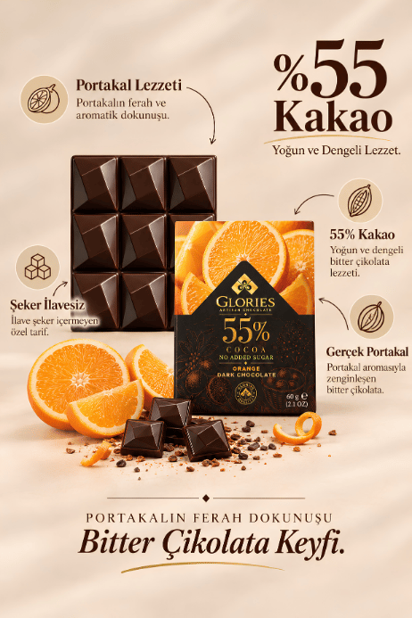 Portakallı Şeker İlavesiz Bitter Çikolata 60 g